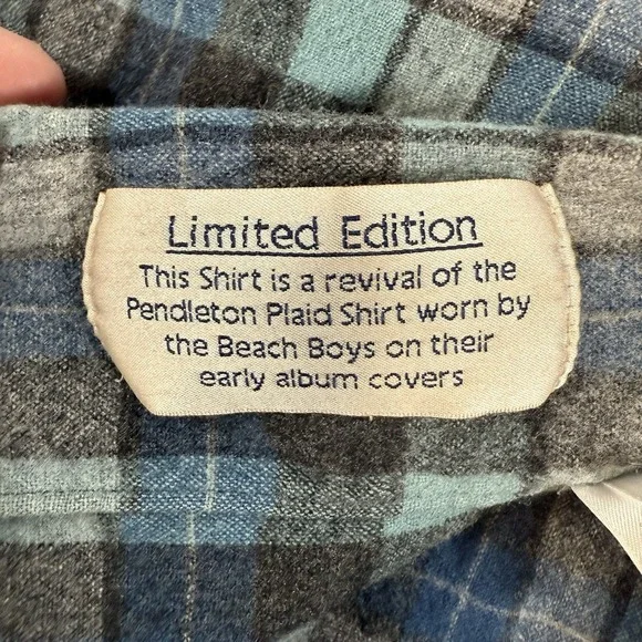 Vintage Pendleton Flannel Board Shirt Mens L Blue Beach Boys Limited Wool Plaid - Picture 4 of 10